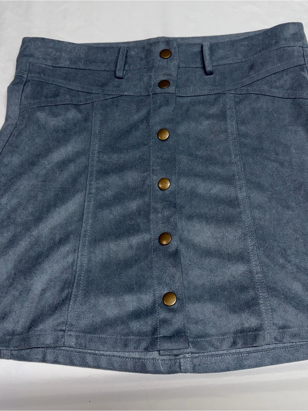 She + Sky Slate Blue Button-Front Mini Skirt